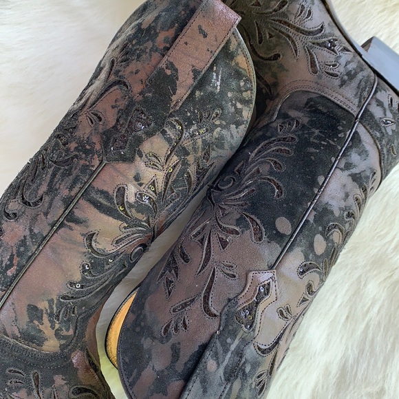 STETSON Sequin Square Toe Black Western Boots 7 - Picture 4 of 13